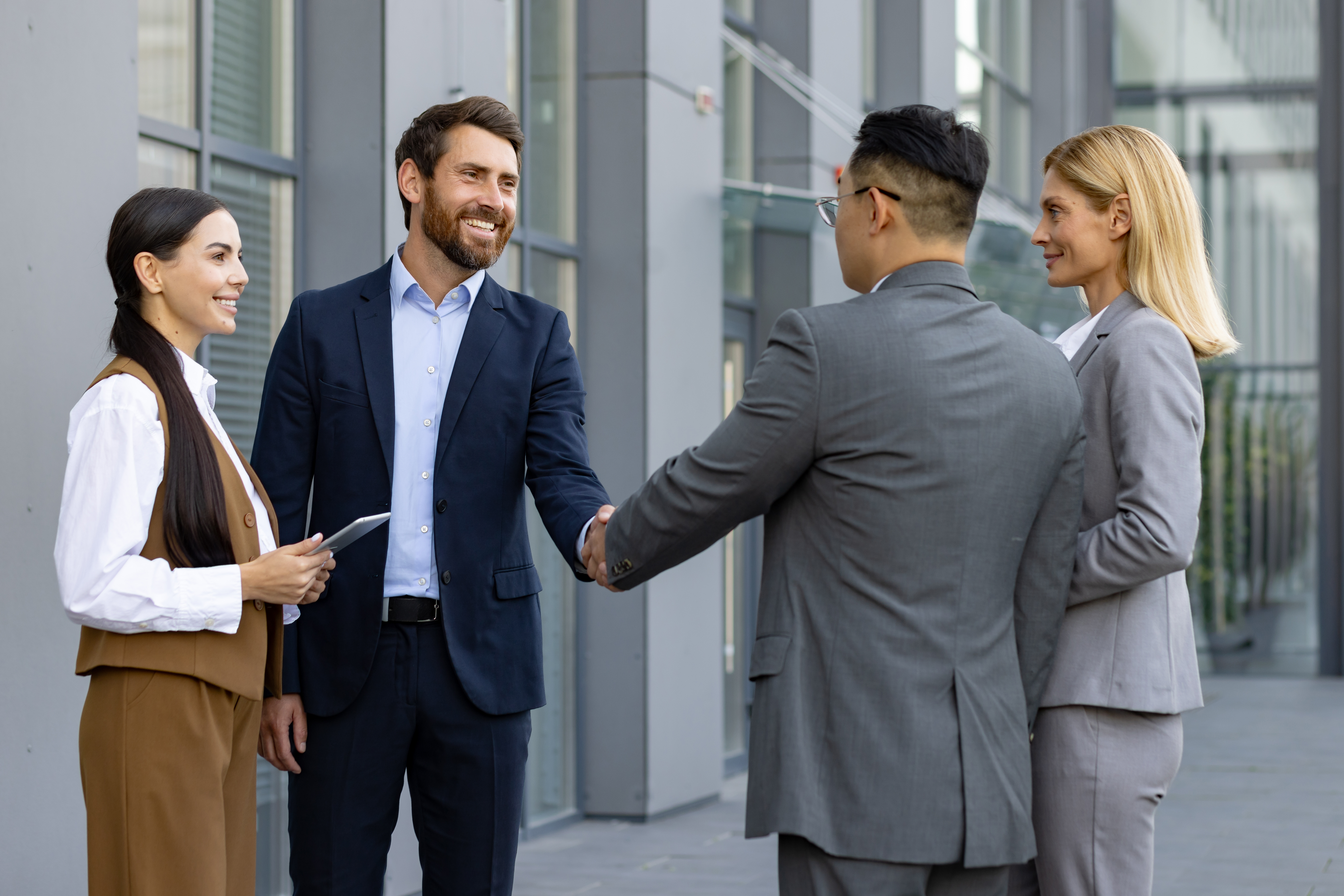 sales team meeting the new clients